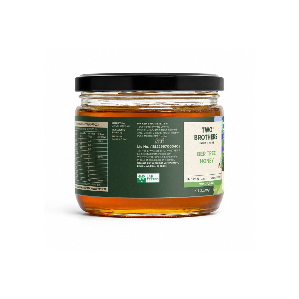 Two Brothers Organic Farms Indian Berry Honey, Raw Mono-Floral Unfiltered