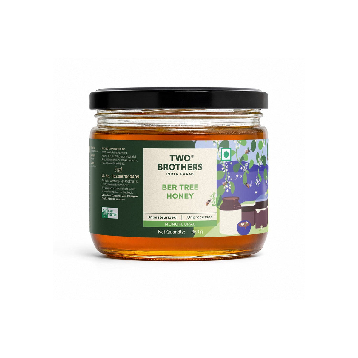 Two Brothers Organic Farms Indian Berry Honey, Raw Mono-Floral Unfiltered