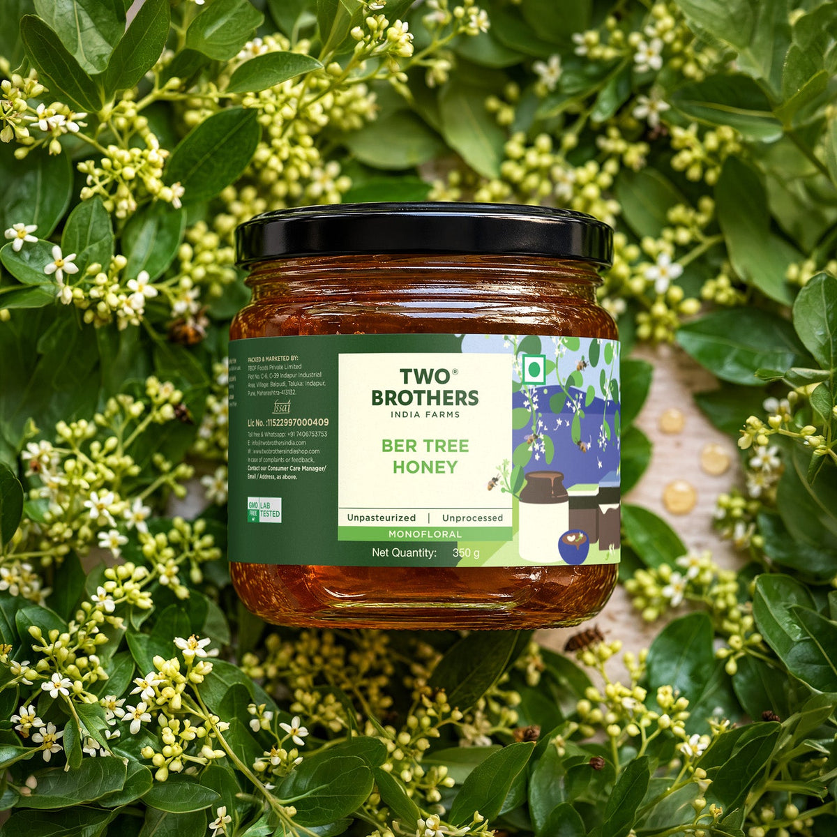 Two Brothers Organic Farms Indian Berry Honey, Raw Mono-Floral Unfiltered