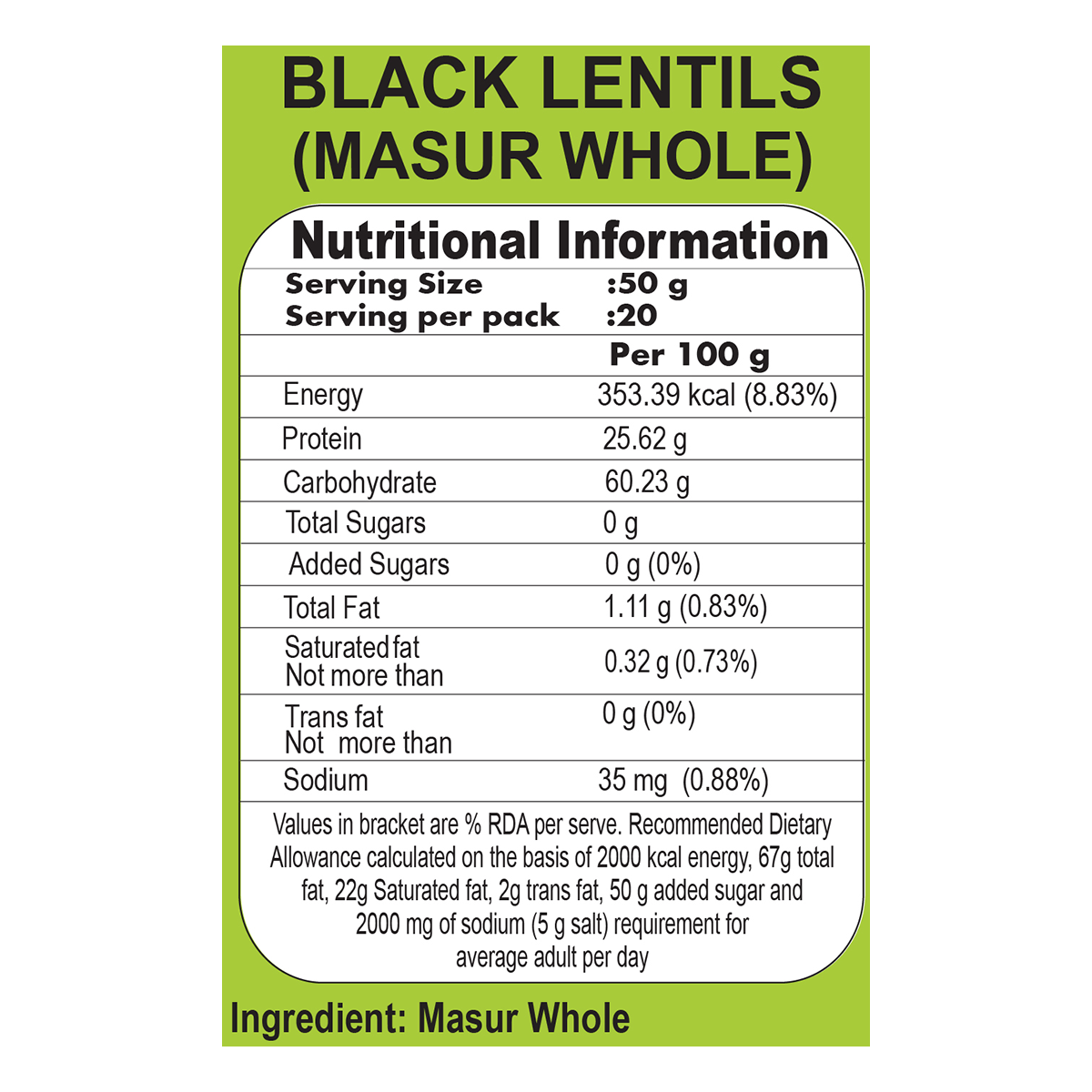 Patanjali Unpolished Black Masur