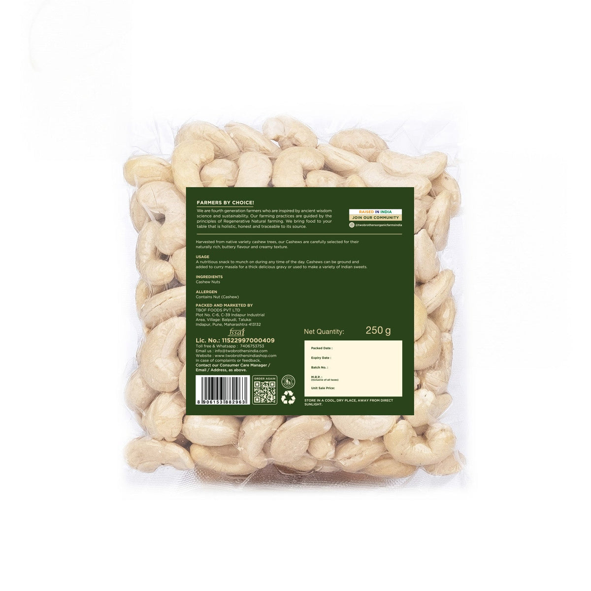 Two Brothers Organic Farms Raw Cashew Nuts