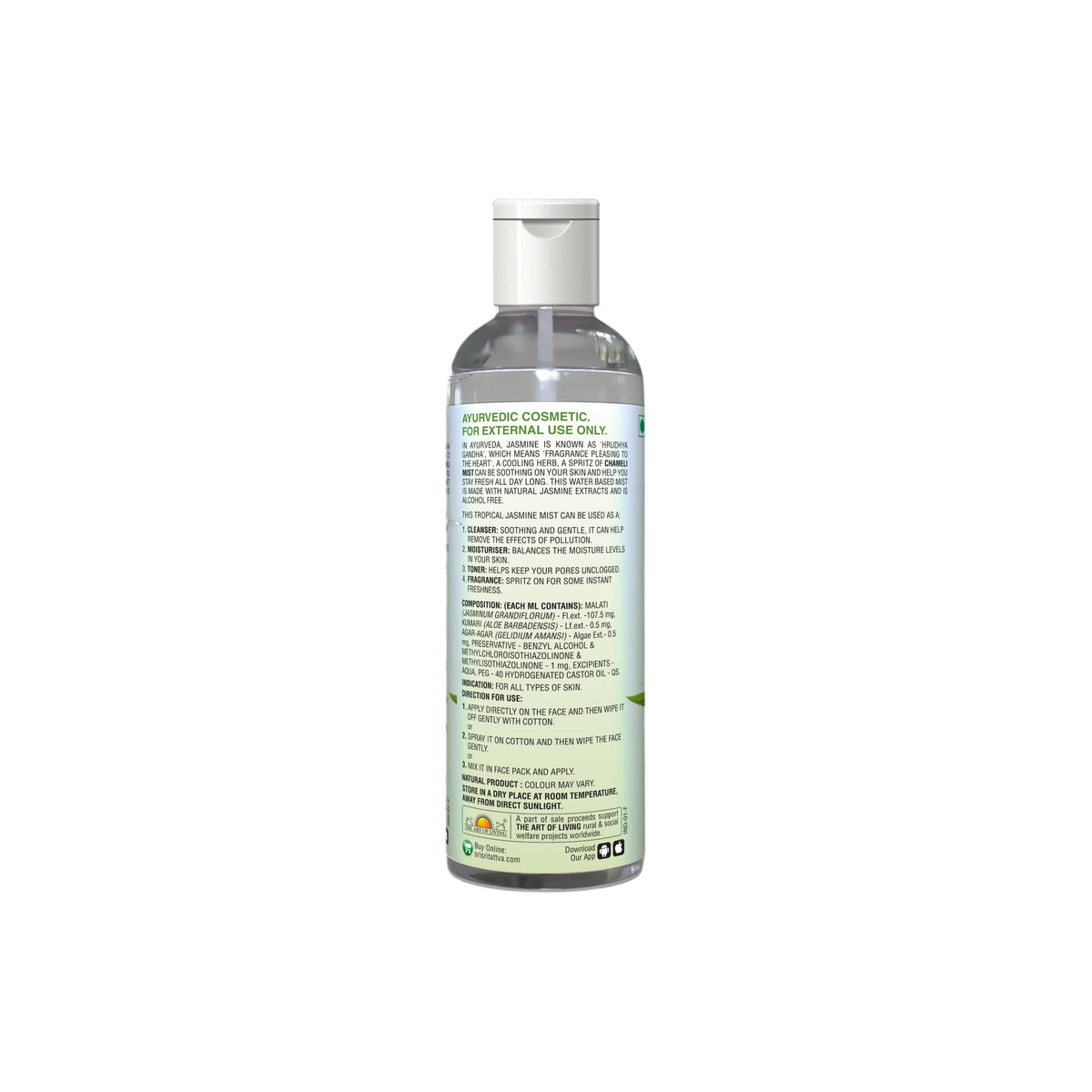 Sri Sri Tattva Chameli - Tropical Jasmine Mist | Keep Your Skin Calm And Refreshed | Cleanser, Moisturiser, Toner, Fragrance | Flip Top Bottle | 100 ml