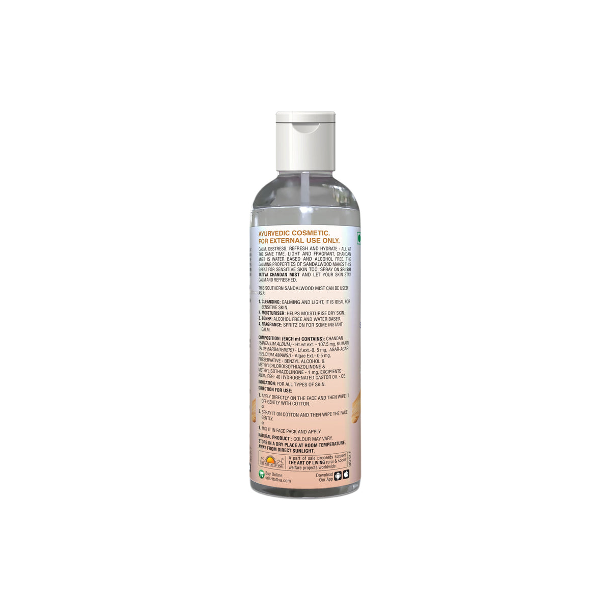 Sri Sri Tattva Chandan - Southern Sandalwood Mist | Keep Your Skin Calm And Refreshed | Cleanser, Moisturiser, Toner, Fragrance | Flip Top Bottle | 100 ml