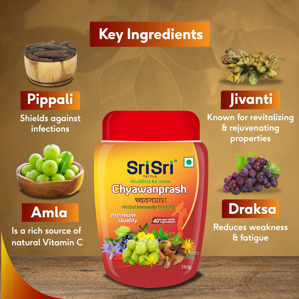Sri Sri Tattva Chyawanprash - Herbal Immunity Booster with 40+ Ayurvedic Ingredients for Better Strength and Stamina, 250 g