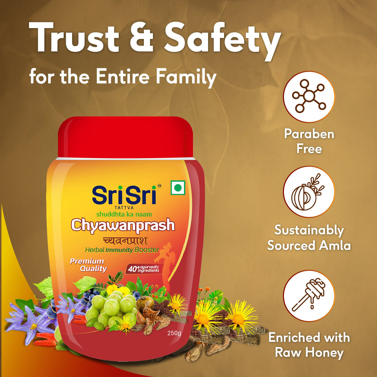 Sri Sri Tattva Chyawanprash - Herbal Immunity Booster with 40+ Ayurvedic Ingredients for Better Strength and Stamina, 250 g