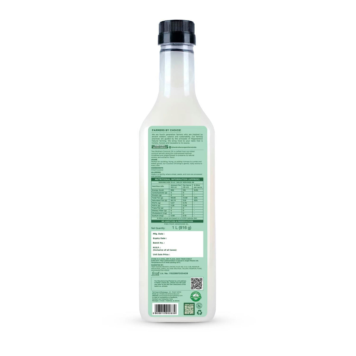 Two Brothers Organic Farms Coconut Oil, Unrefined