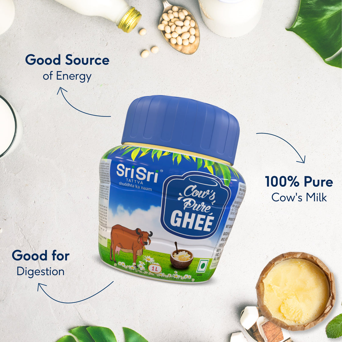Sri Sri Tattva Cow's Pure Ghee, 1 L Jar