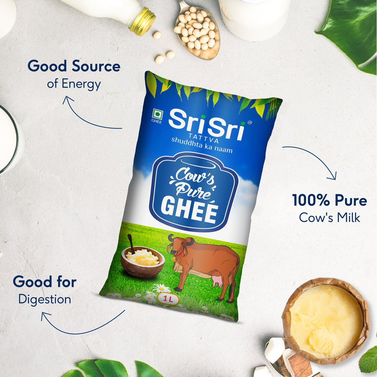 Sri Sri Tattva Cow's Pure Ghee, 1 L Pouch
