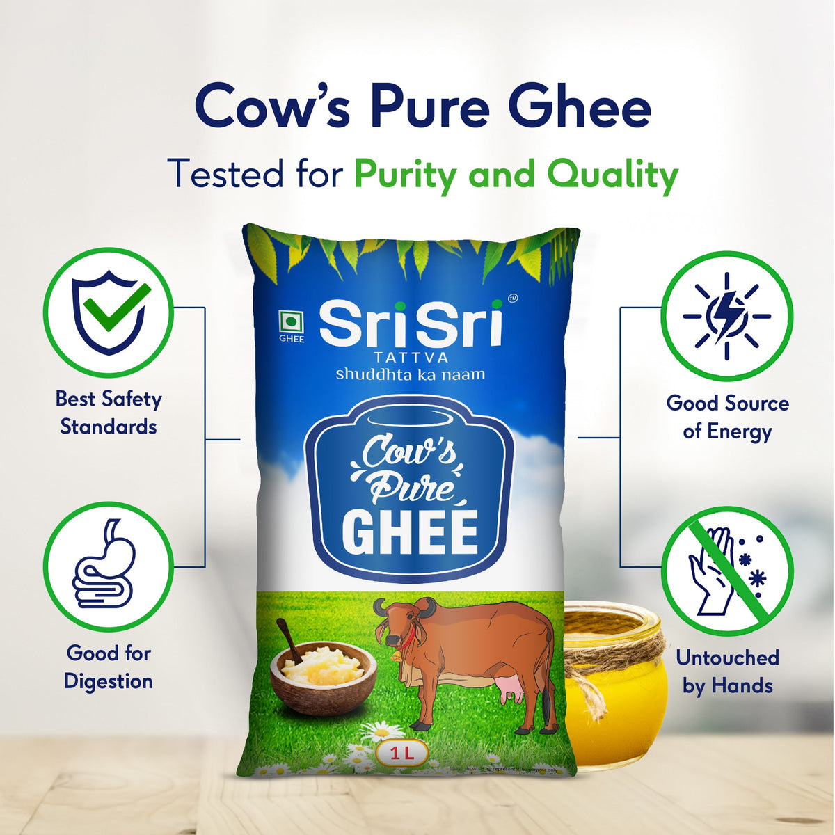 Sri Sri Tattva Cow's Pure Ghee, 1 L Pouch