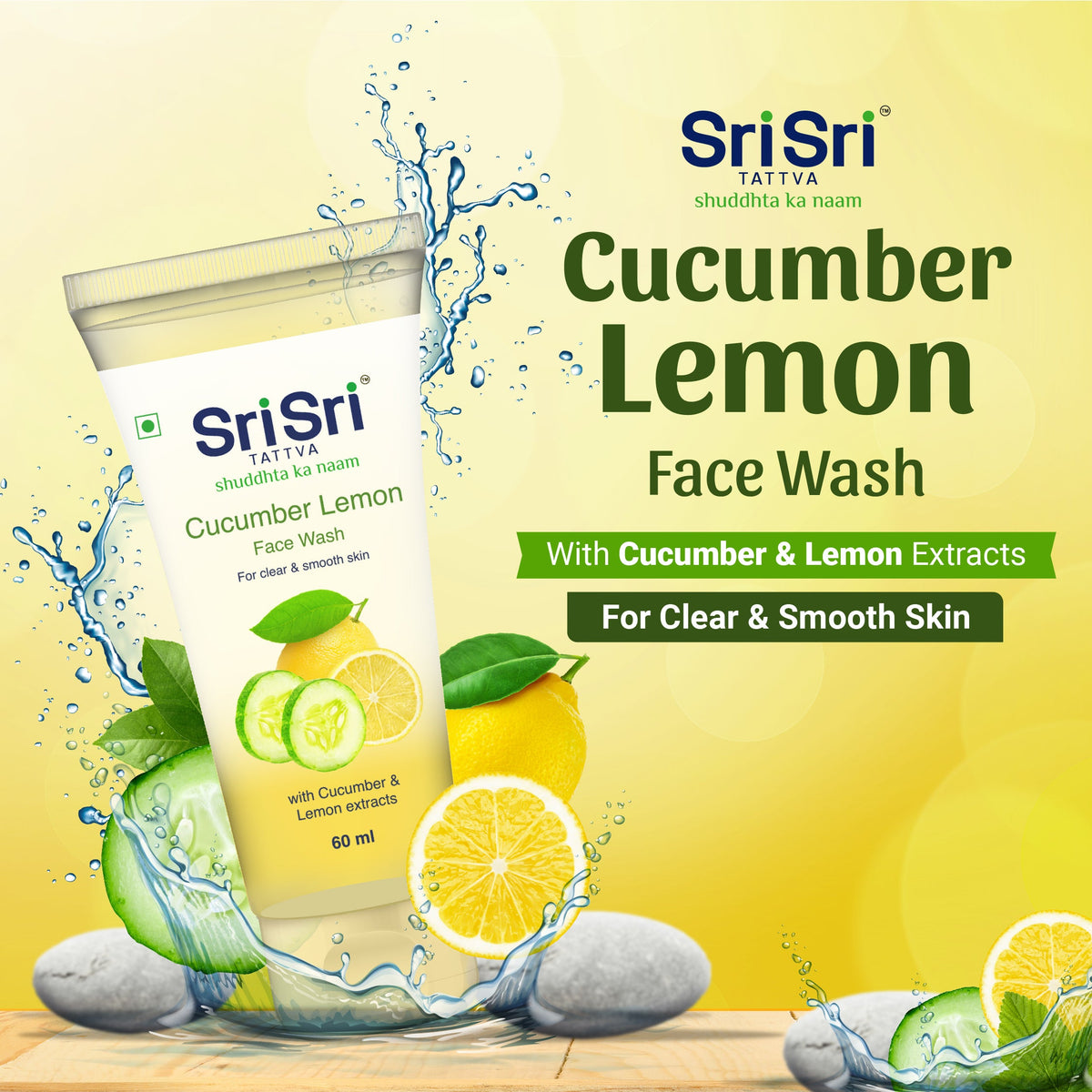 Sri Sri Tattva Cucumber & Lemon Face Wash - For Clear & Smooth Skin, 60 ml