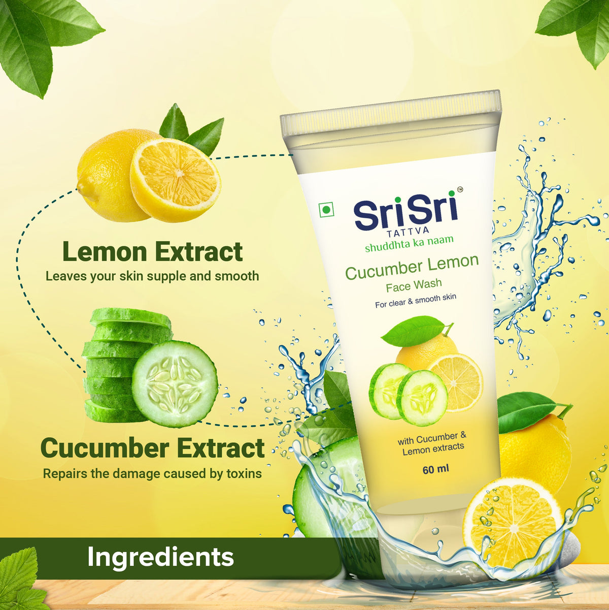 Sri Sri Tattva Cucumber & Lemon Face Wash - For Clear & Smooth Skin, 60 ml