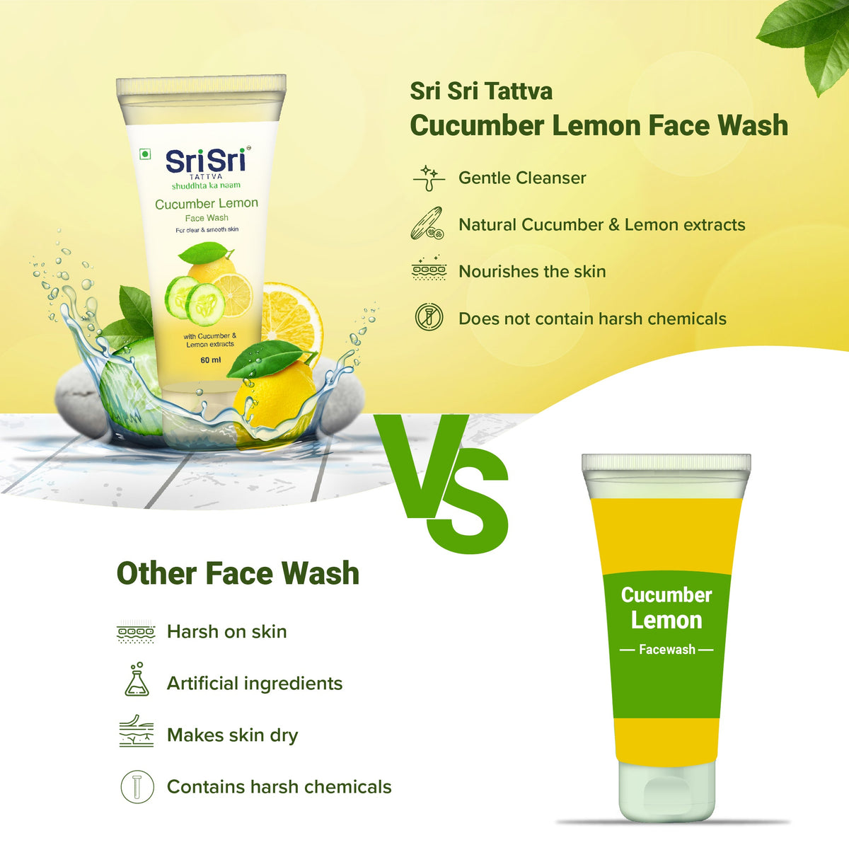 Sri Sri Tattva Cucumber & Lemon Face Wash - For Clear & Smooth Skin, 60 ml