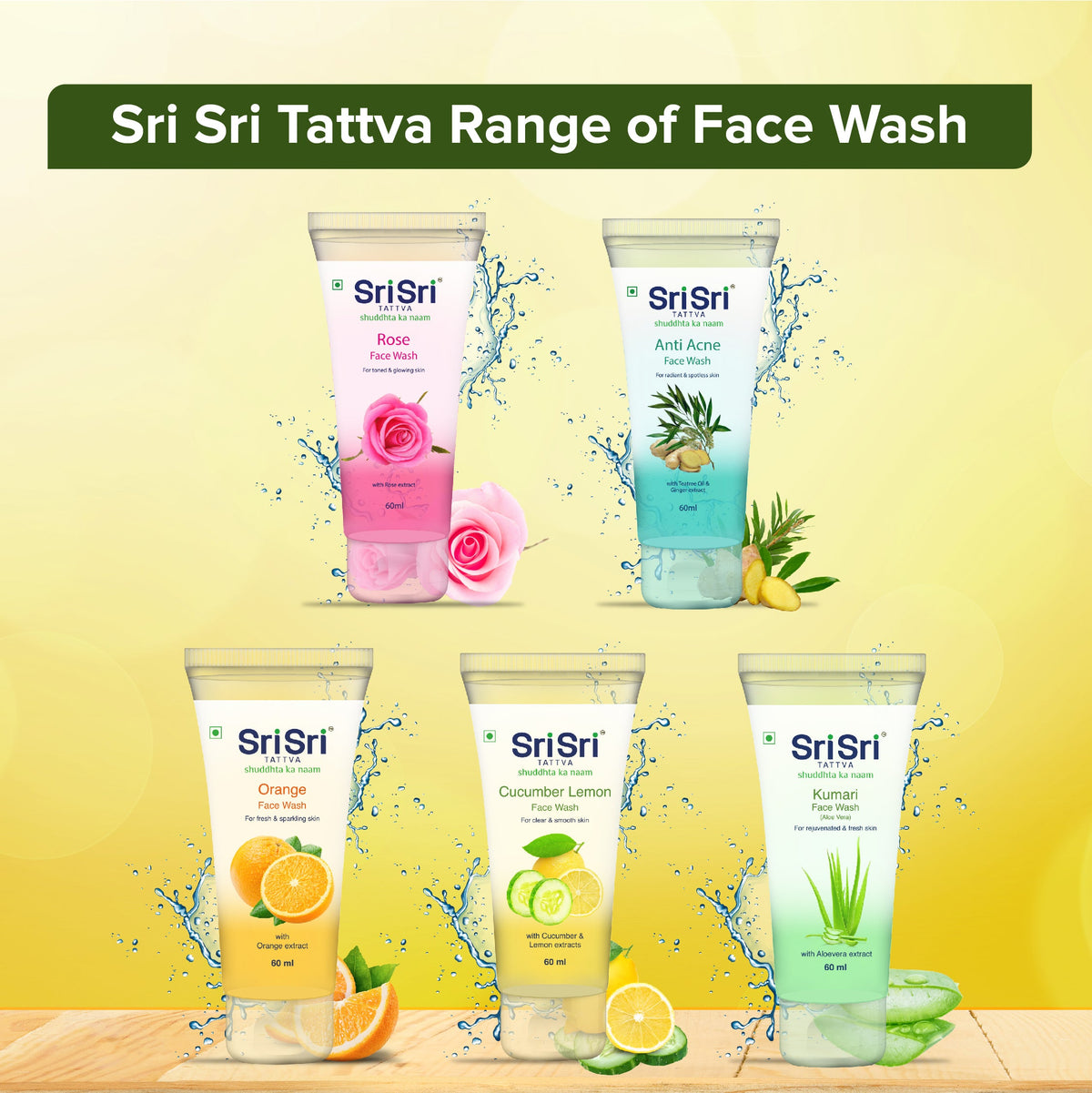 Sri Sri Tattva Cucumber & Lemon Face Wash - For Clear & Smooth Skin, 60 ml
