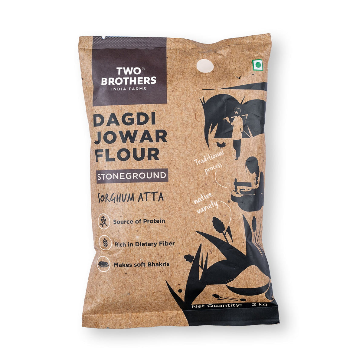 Two Brothers Organic Farms Jowar (Sorghum) Atta, Desi Dagdi Stoneground