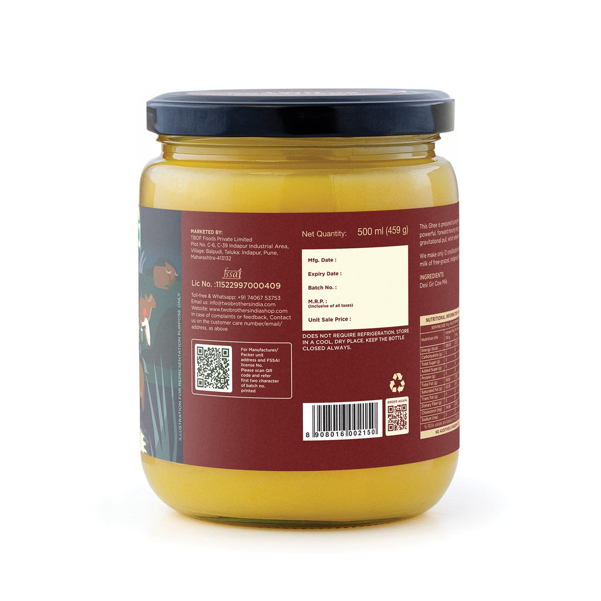 Two Brothers Organic Farms Full Moon Cultured Ghee, Desi Gir Cow