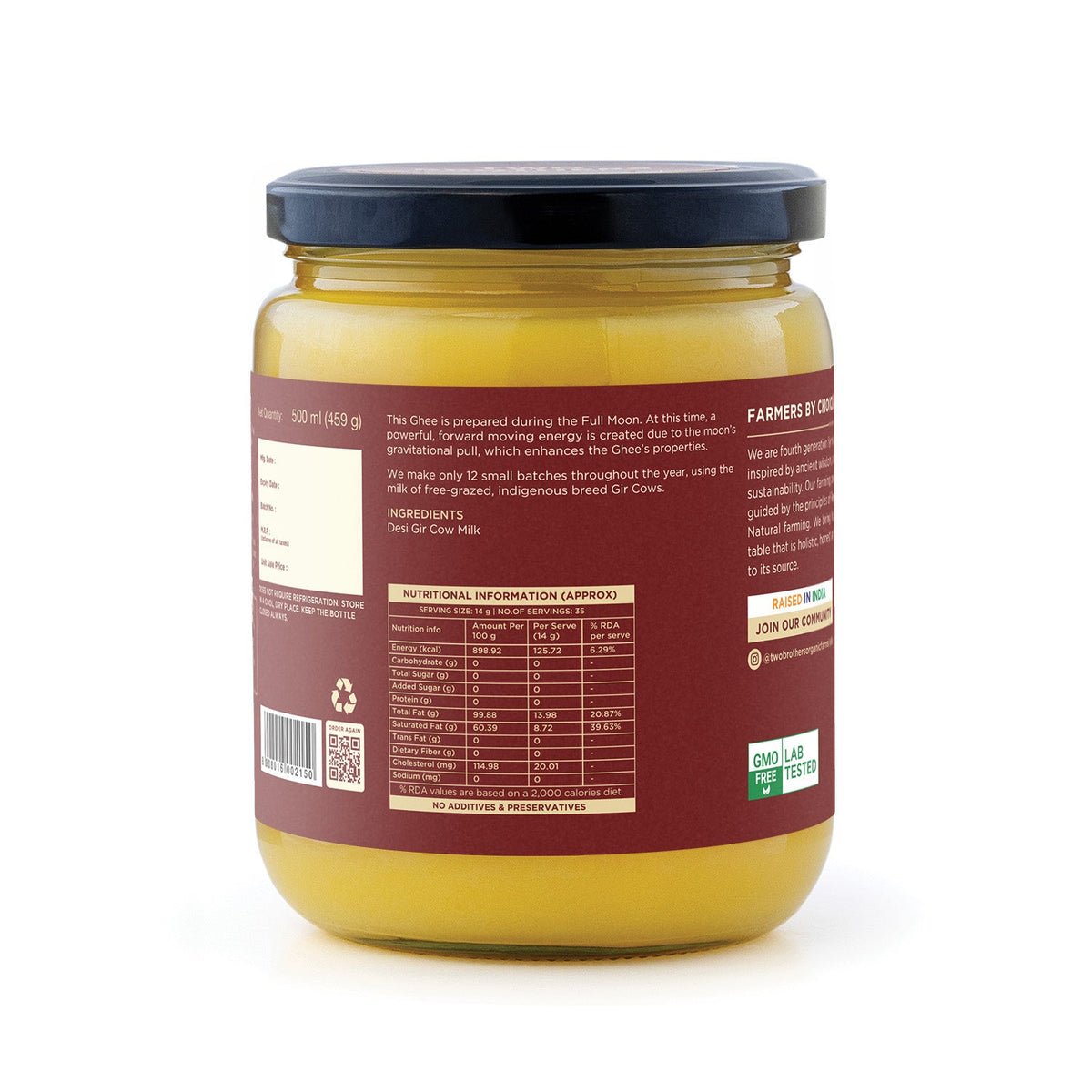 Two Brothers Organic Farms Full Moon Cultured Ghee, Desi Gir Cow