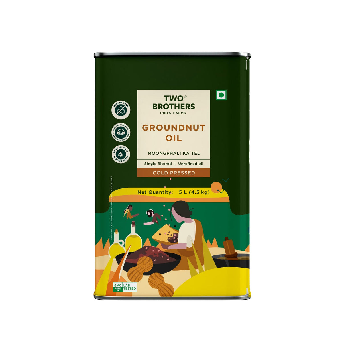 Two Brothers Organic Farms Groundnut Oil, Cold-Pressed, Single-filtered