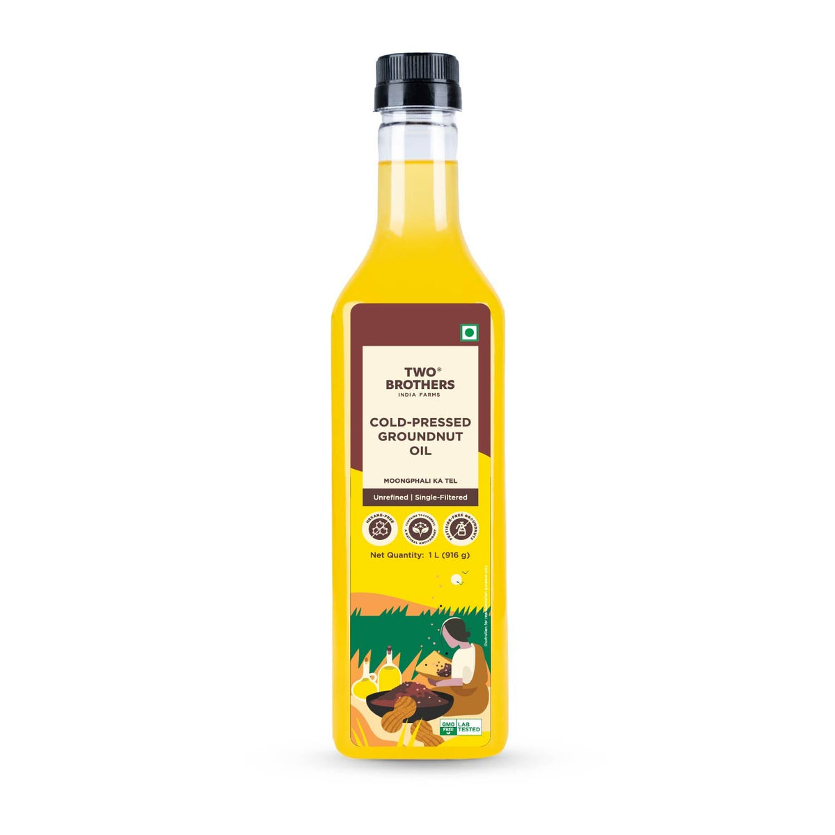Two Brothers Organic Farms Groundnut Oil, Cold-Pressed, Single-filtered
