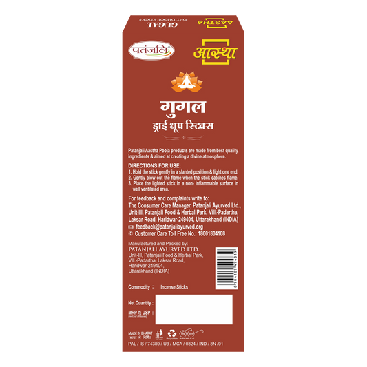 Patanjali Aastha Dry Dhoop Sticks Gugal-8 N