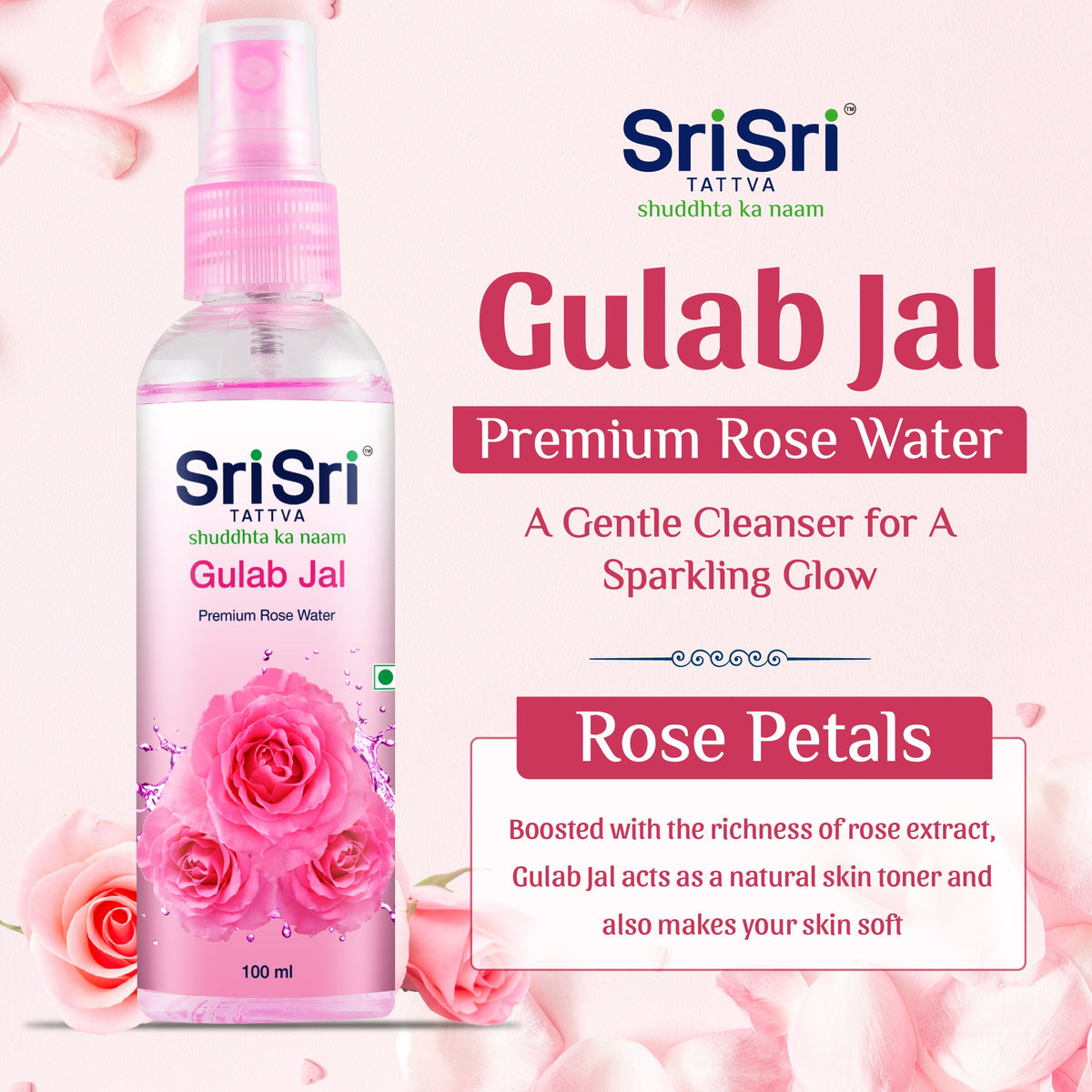 Sri Sri Tattva Gulab Jal - Premium Rose Water | Toner Cleanser Moisturizer | Spray Bottle | 50 ml