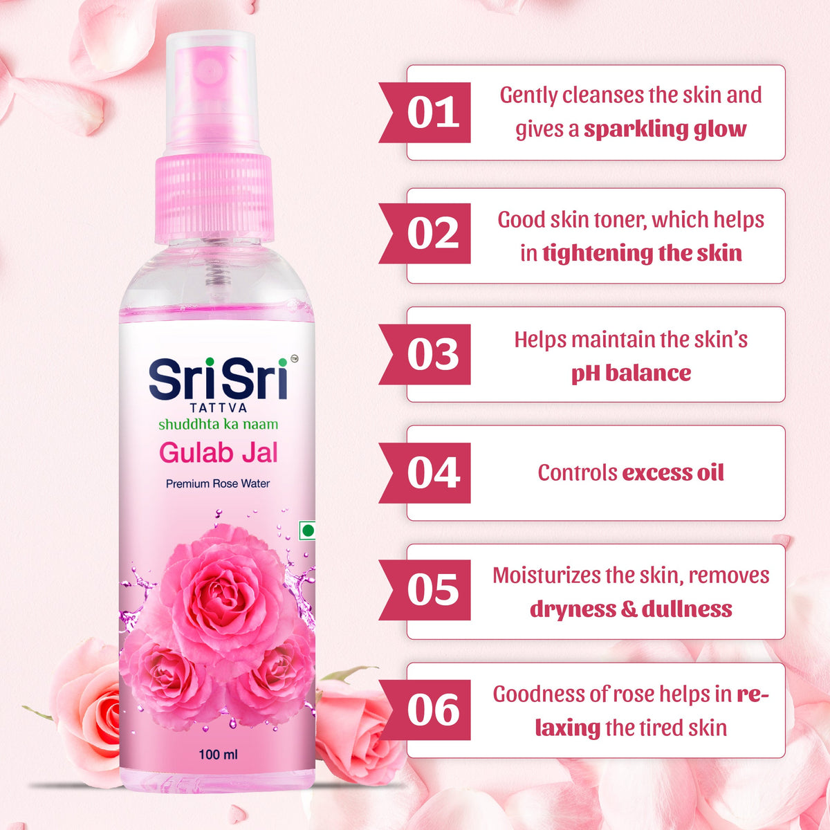 Sri Sri Tattva Gulab Jal - Premium Rose Water | Toner Cleanser Moisturizer | Spray Bottle | 50 ml
