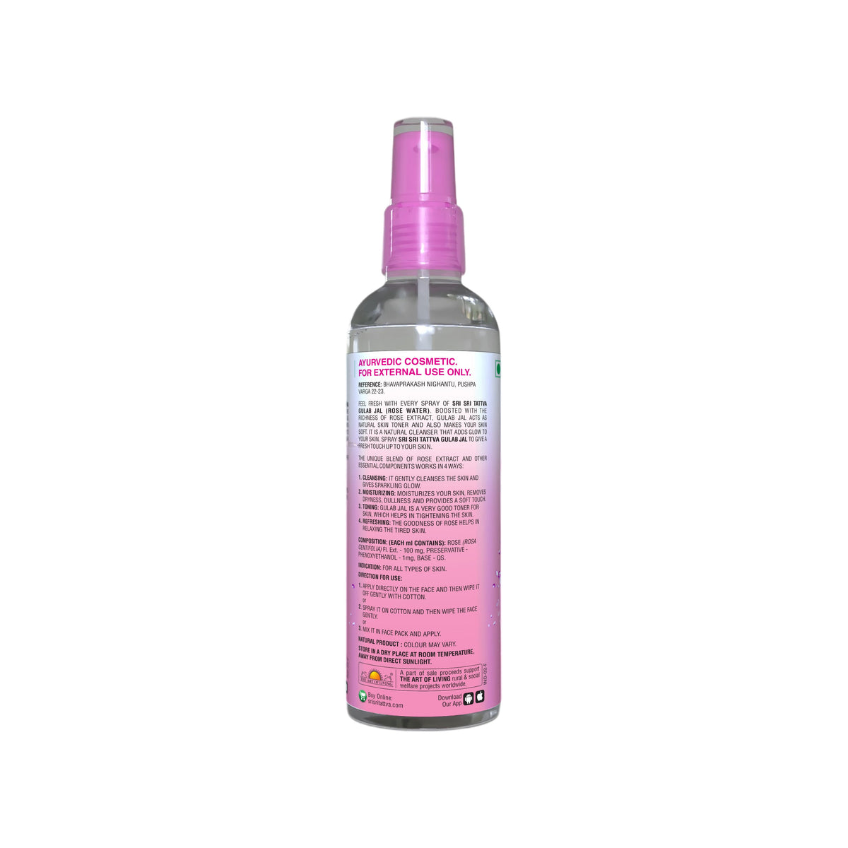 Sri Sri Tattva Gulab Jal - Premium Rose Water | Toner Cleanser Moisturizer | Spray Bottle | 100 ml