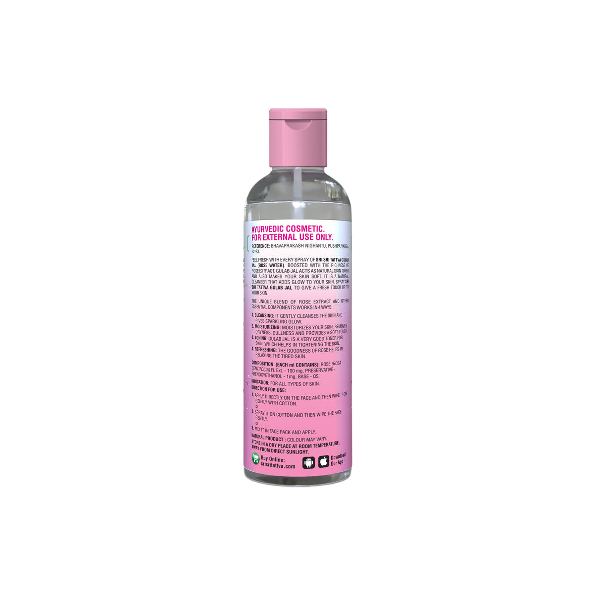 Sri Sri Tattva Gulab Jal - Premium Rose Water | Toner Cleanser Moisturizer | Flip Top Bottle | 50 ml