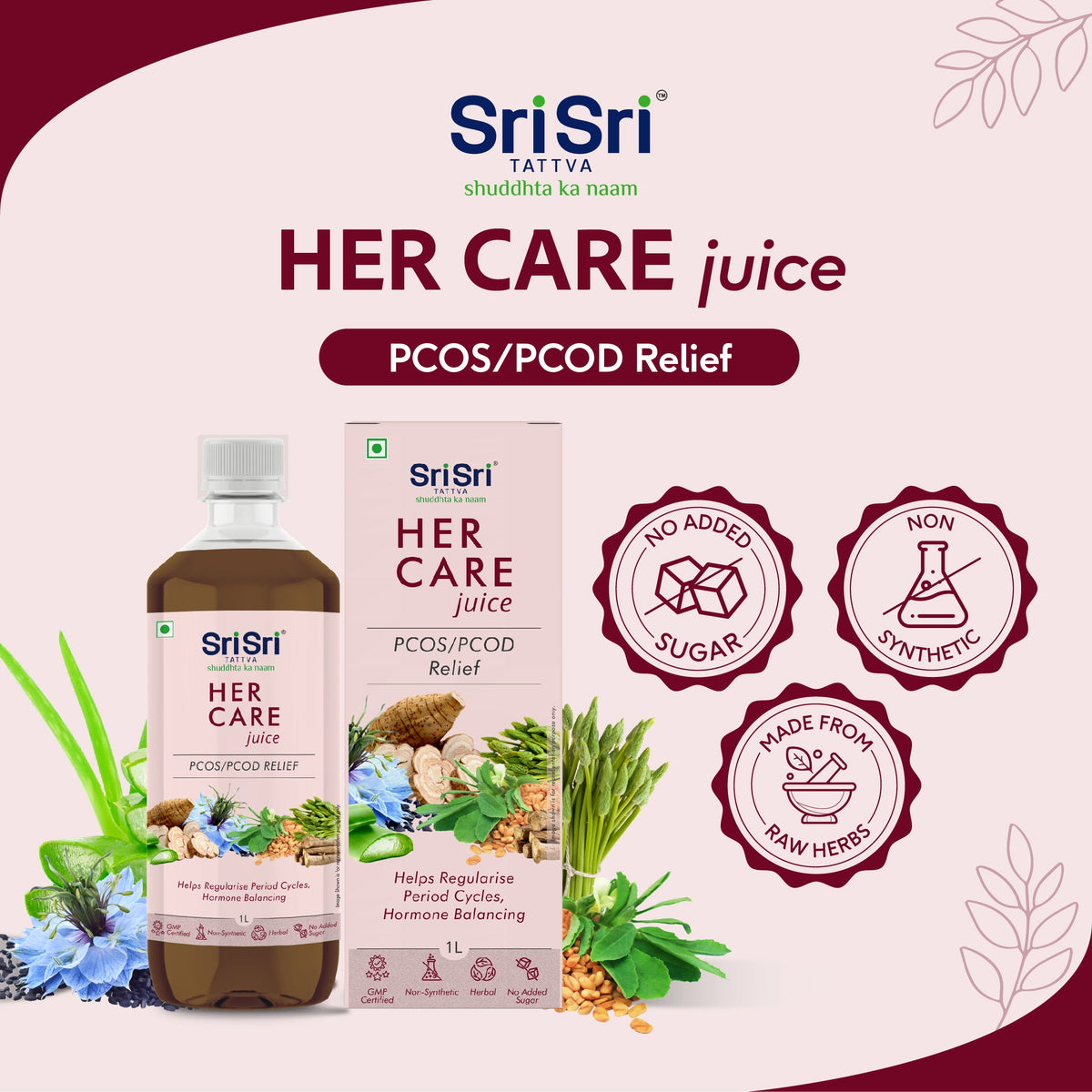 Sri Sri Tattva Her Care Juice - Women Health Tonic | Helps Hormone Balancing | 1 L