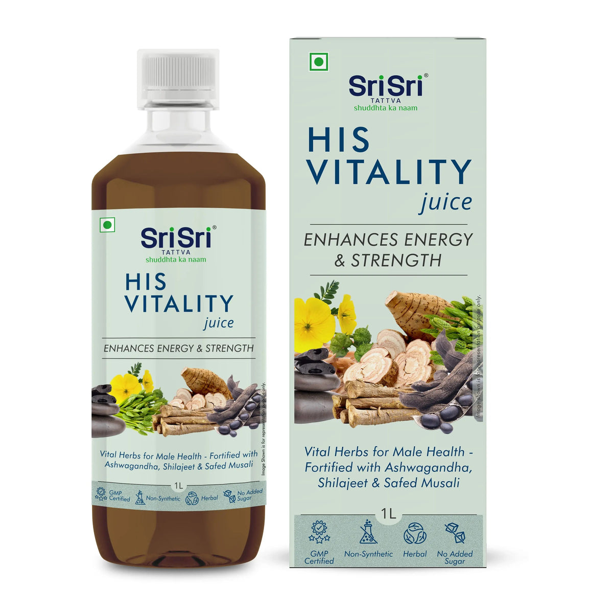 Sri Sri Tattva His Vitality Juice - Enhances Energy & Strength | Vital Herbs For Male Health - Fortified With Ashwagandha, Shilajeet & Safed Musali | 1 L