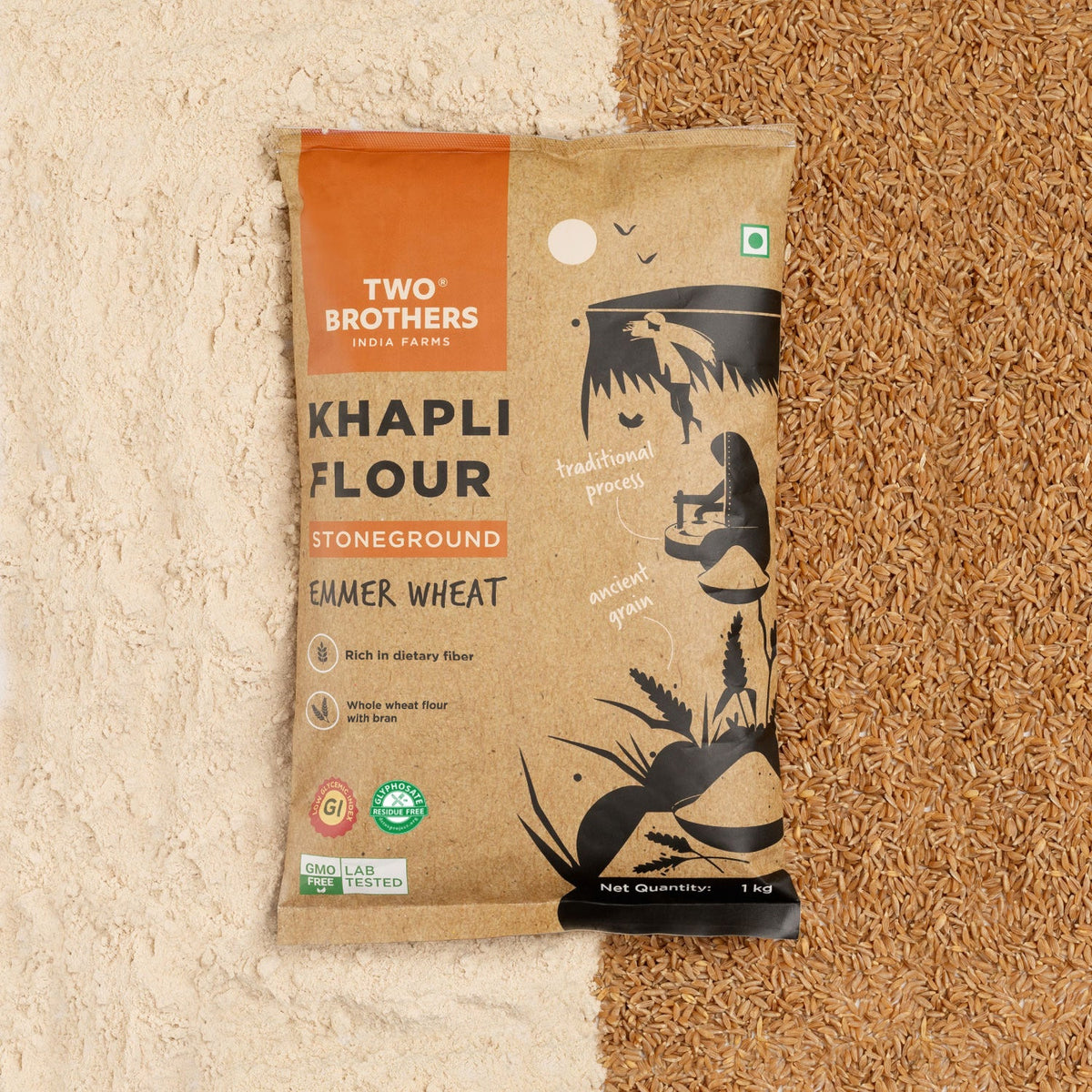 Two Brothers Organic Farms Khapli Wheat Atta (Emmer Wheat Flour) Atta Stone Ground