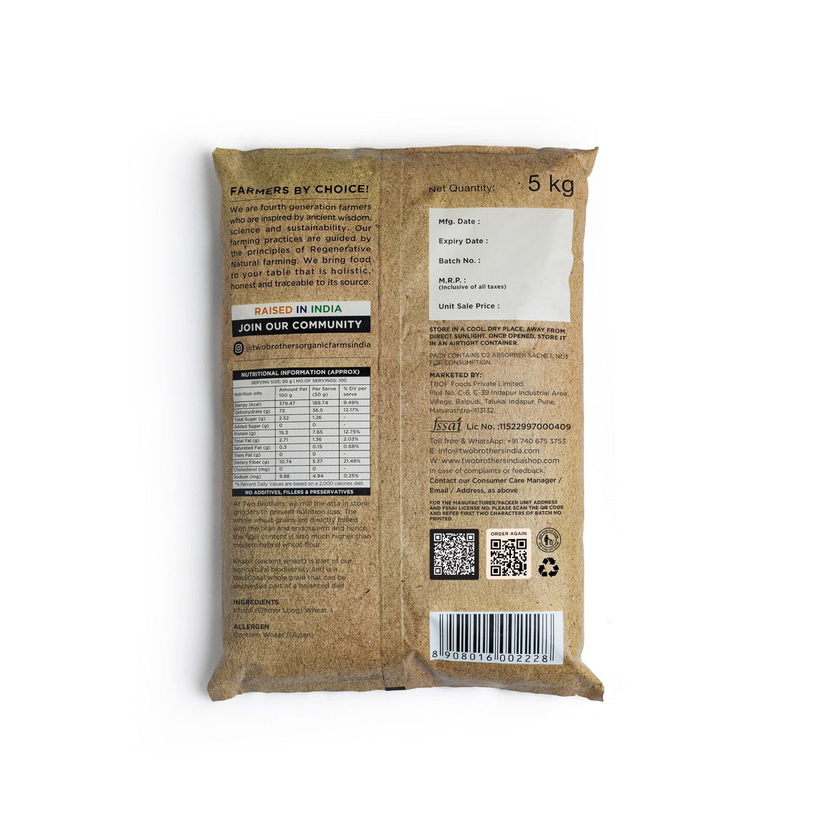 Two Brothers Organic Farms Khapli Wheat Atta (Emmer Wheat Flour) Atta Stone Ground