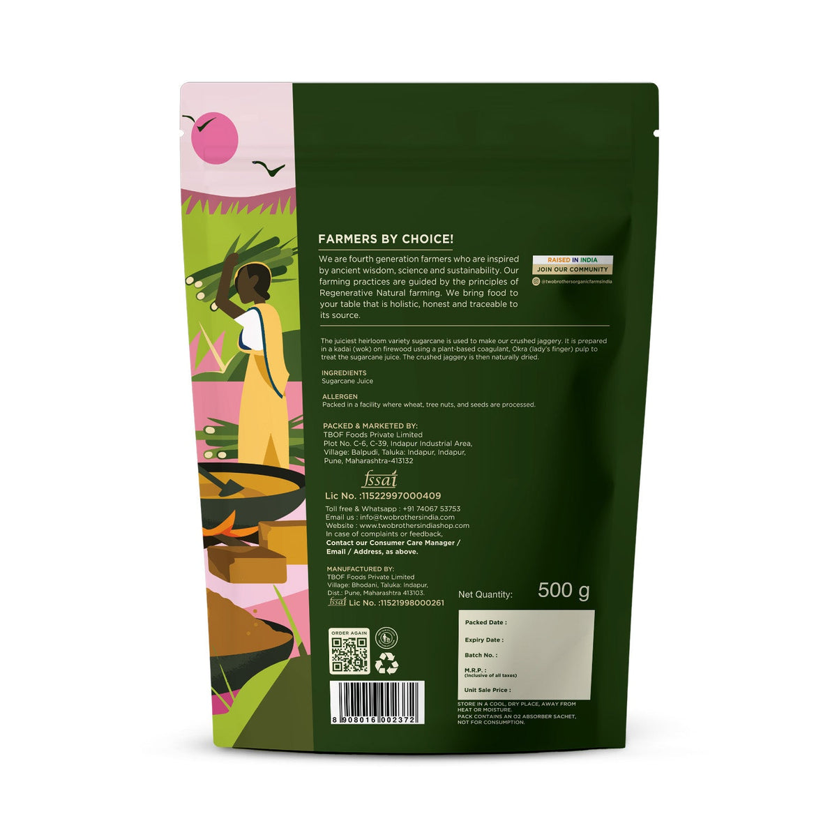 Two Brothers Organic Farms Sugarcane Jaggery, Crushed Granular