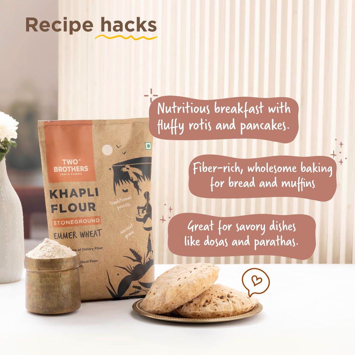 Two Brothers Organic Farms Khapli Wheat Atta (Emmer Wheat Flour) Atta Stone Ground