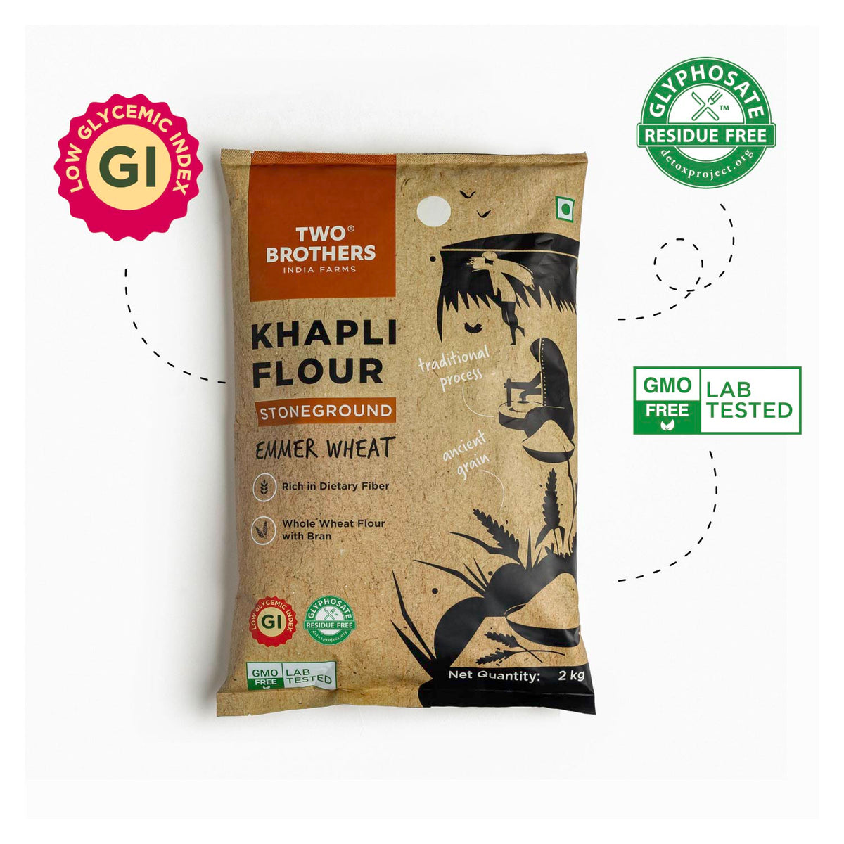 Two Brothers Organic Farms Khapli Wheat Atta (Emmer Wheat Flour) Atta Stone Ground