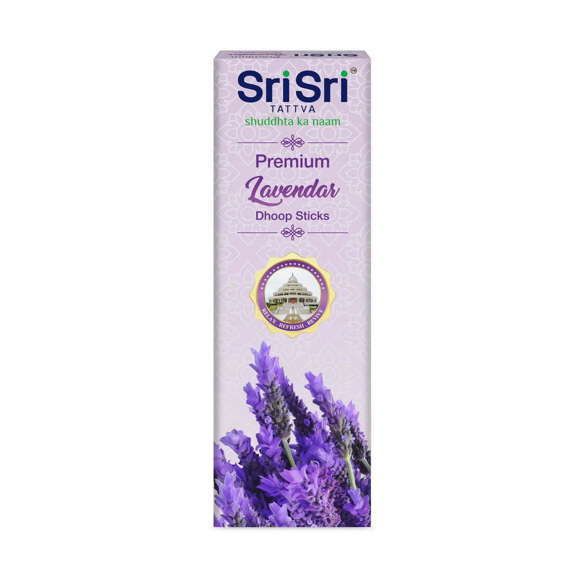 Sri Sri Tattva Premium Lavendar Dhoop Sticks For Pooja | Dhoop Batti / Sticks | Fragrances – Natural Lavendar | Bamboo-less | Free Stand | 50 g