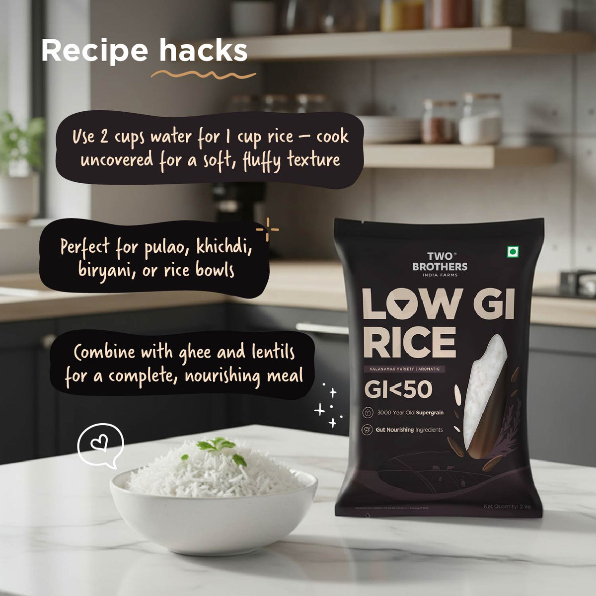 Two Brothers Organic Farms Low GI Rice | Kalanamak Variety