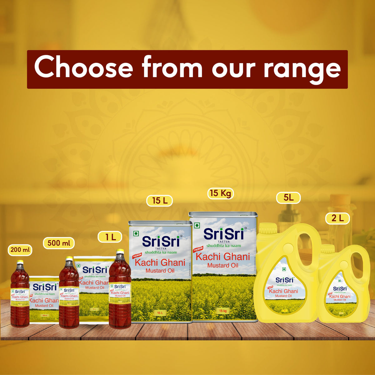 Sri Sri Tattva Premium Kachi Ghani Mustard Oil Pouch, 1 L