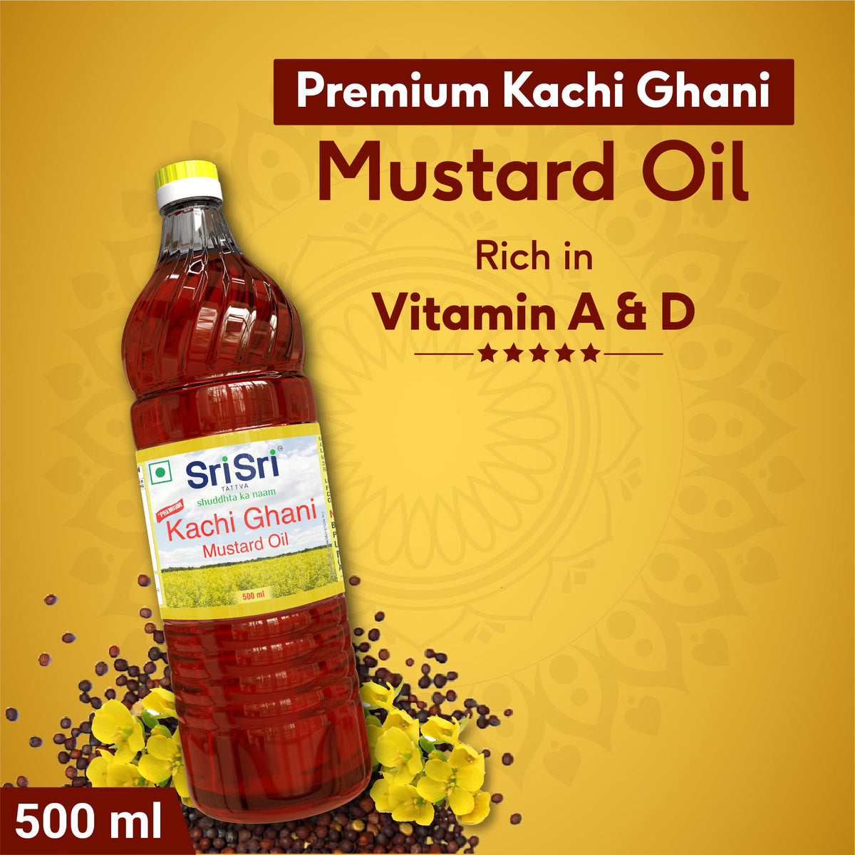 Sri Sri Tattva Premium Kachi Ghani Mustard Oil Bottle, 500 ml