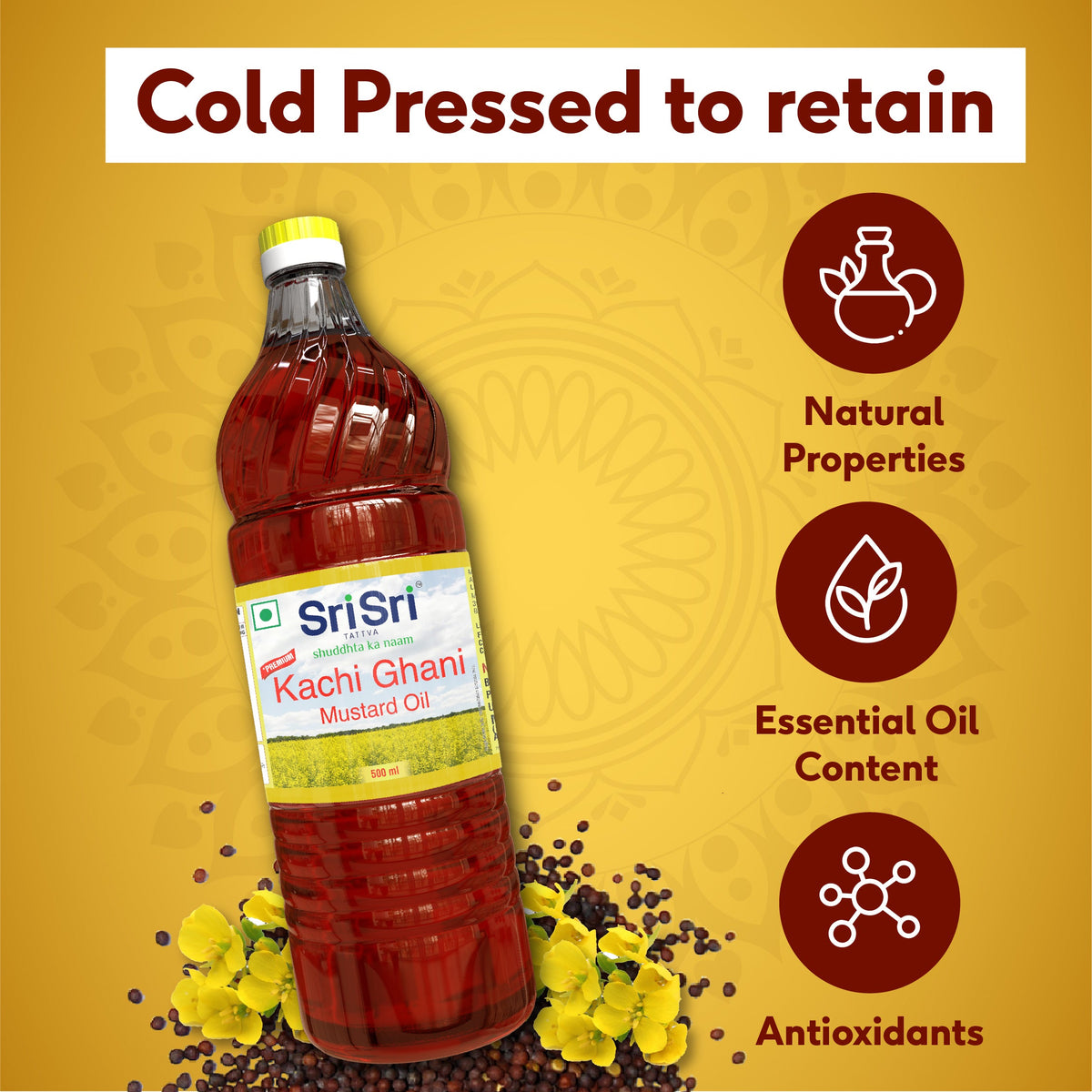 Sri Sri Tattva Premium Kachi Ghani Mustard Oil Bottle, 500 ml