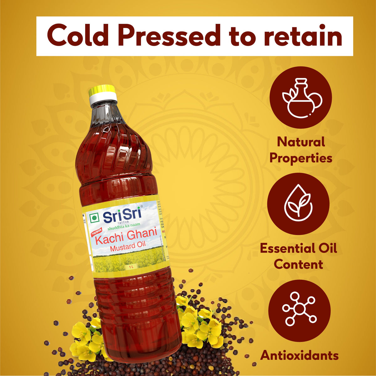 Sri Sri Tattva Premium Kachi Ghani Mustard Oil Bottle, 1 L