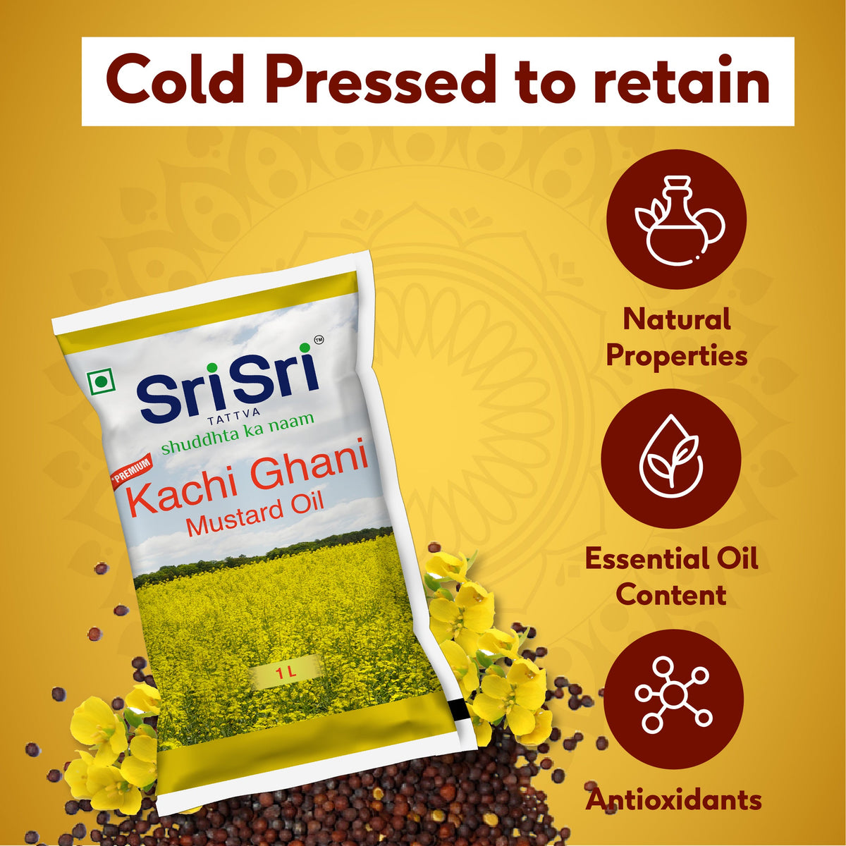 Sri Sri Tattva Premium Kachi Ghani Mustard Oil Pouch, 1 L