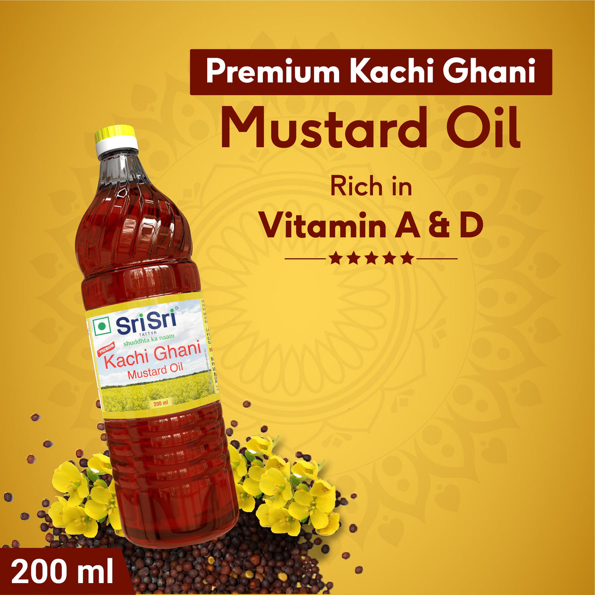 Sri Sri Tattva Premium Kachi Ghani Mustard Oil Bottle, 200 ml
