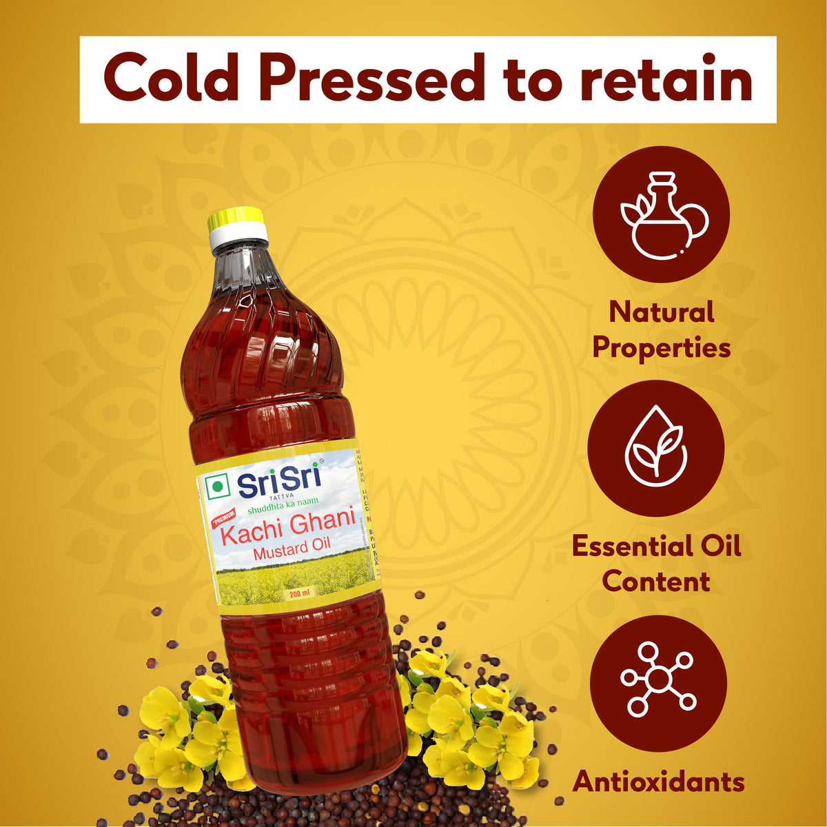 Sri Sri Tattva Premium Kachi Ghani Mustard Oil Bottle, 200 ml