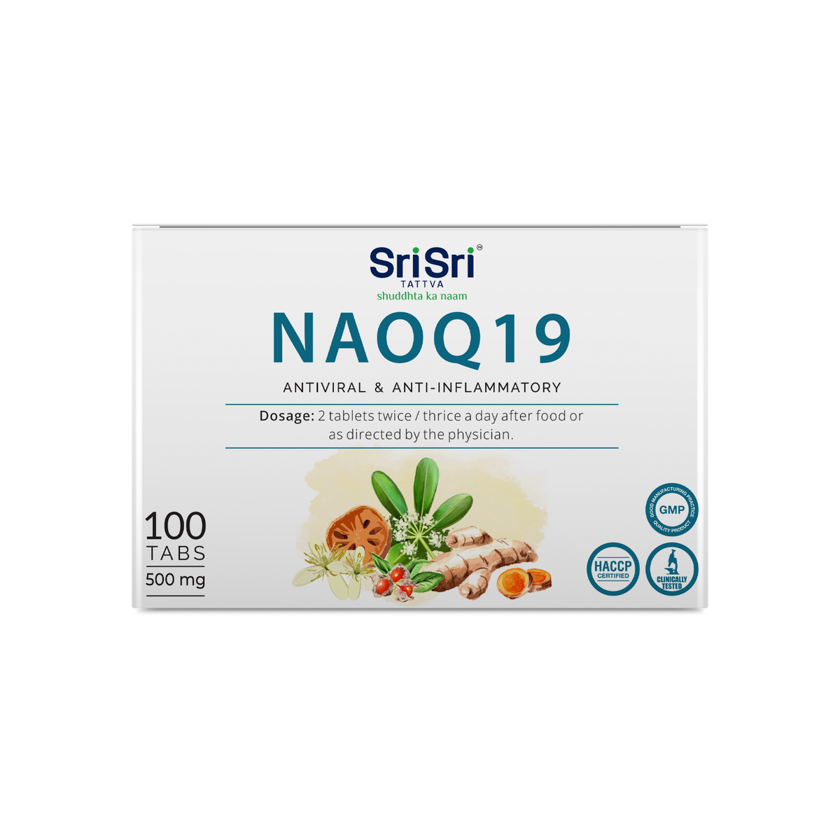 Sri Sri Tattva NAOQ19 - Anti Viral | Immunity Booster | Treatment for Mild to Moderate Cases of Infection | Respiratory care, Sore throat, Headache | 500 mg