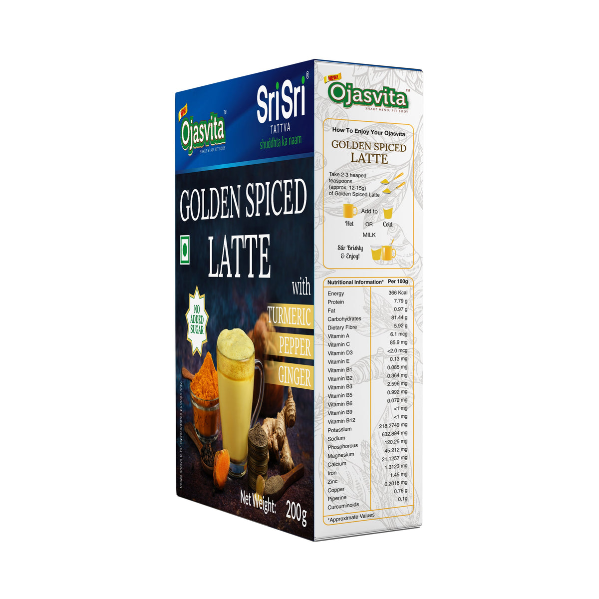Sri Sri Tattva Golden Spiced Latte Ojasvita with Turmeric, Pepper and Ginger, 200 g