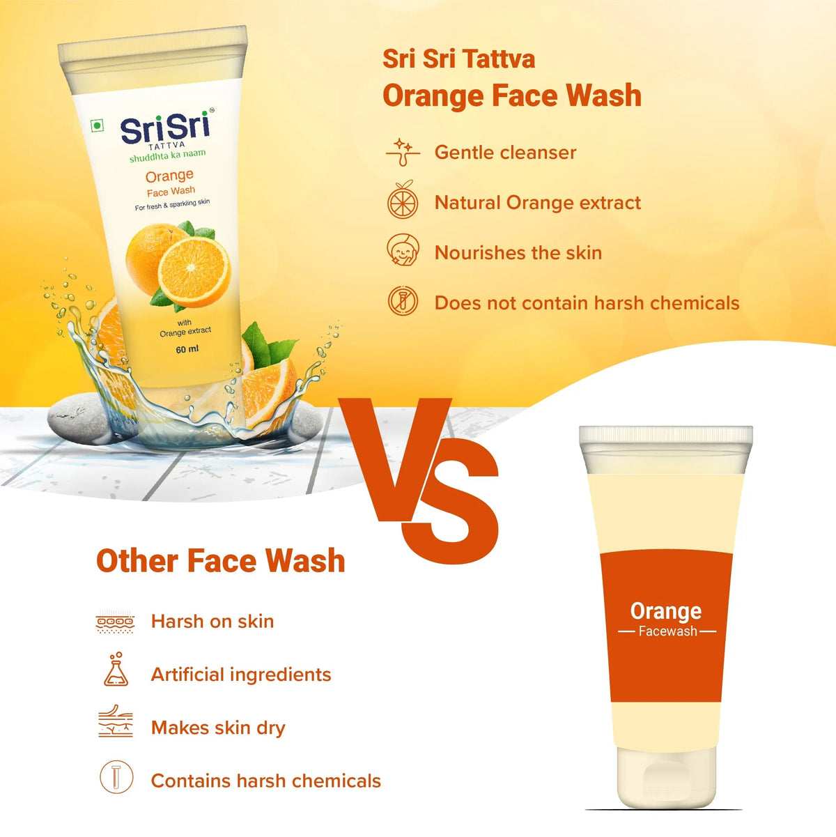 Sri Sri Tattva Orange Face Wash - Feel of Freshness, 60 ml