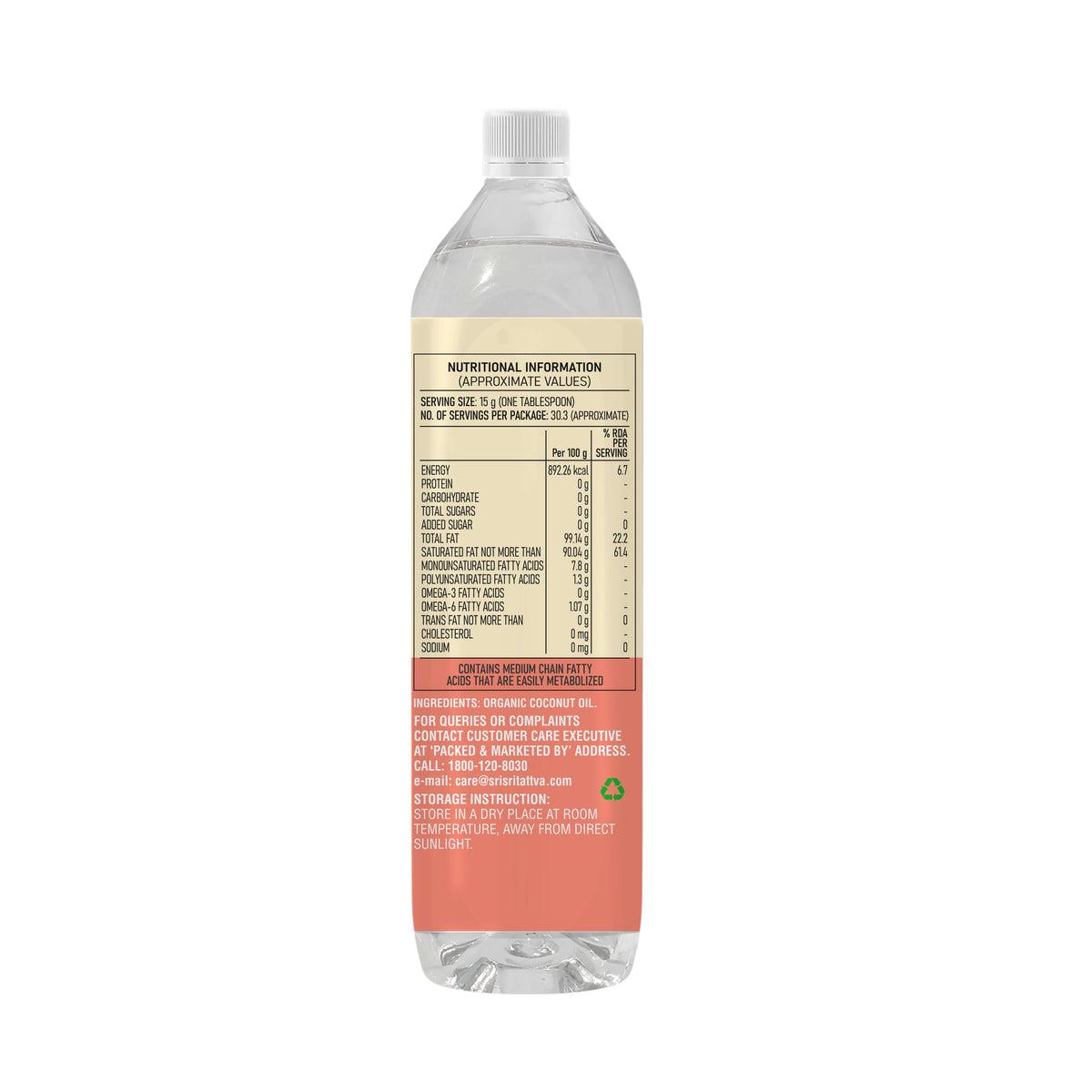 Sri Sri Tattva Organic Coconut Oil Bottle - Cold Pressed | Unrefined | 500 ml
