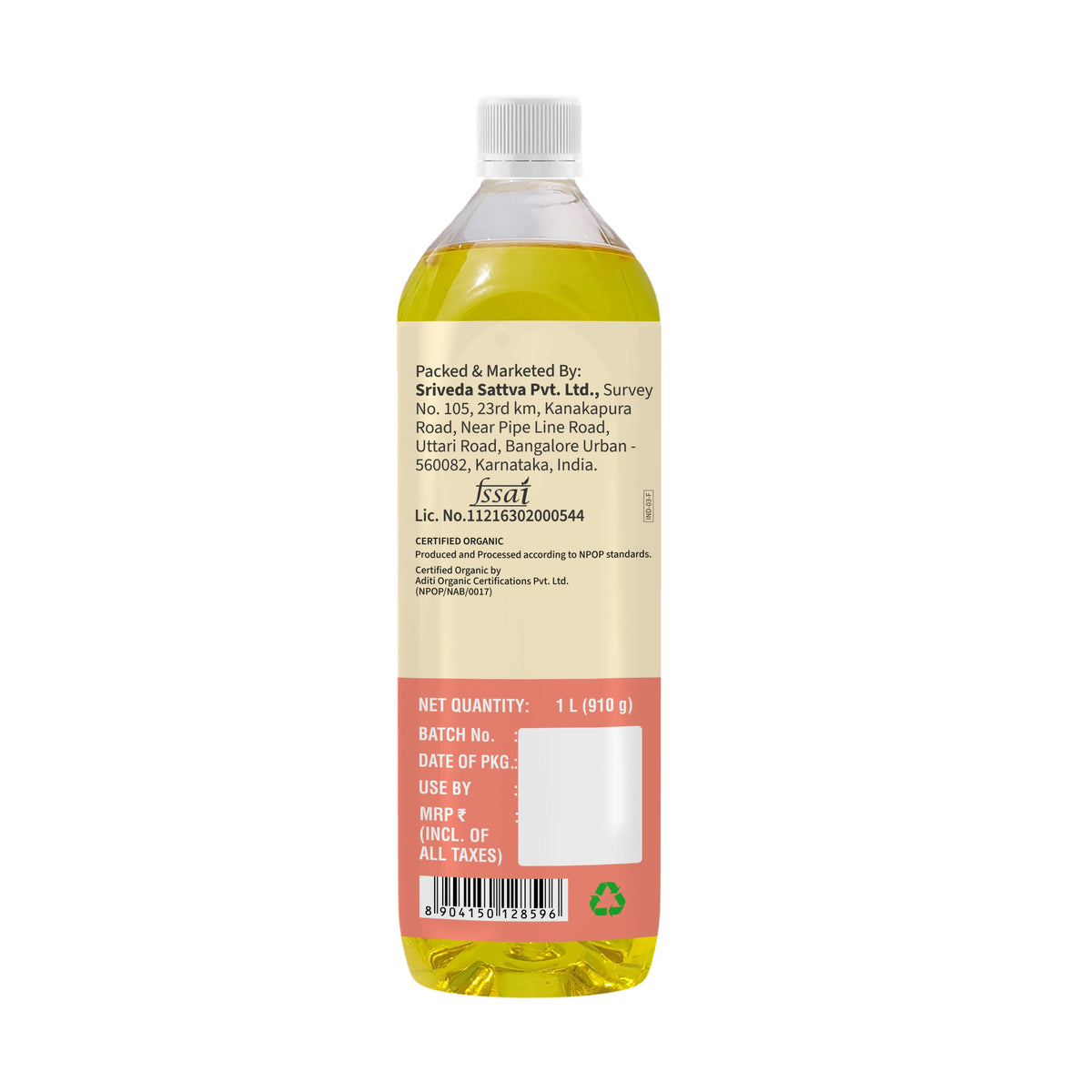 Sri Sri Tattva Organic Groundnut Oil Bottle - Cold Pressed | Unrefined | 1 L
