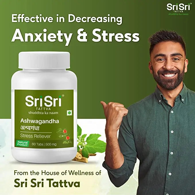 Sri Sri Tattva Ashwagandha - Stress Relief | Balances Nervous System | Promotes Quality Sleep | Restores Energy & Strength | 60 Tabs, 500 mg