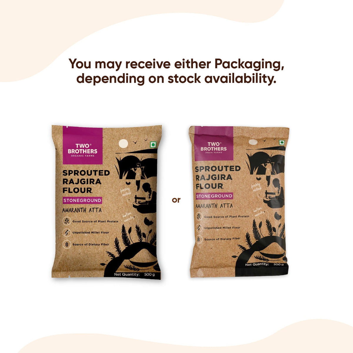 Two Brothers Organic Farms Sprouted Rajgira Atta (Sprouted Amaranth Flour), 500 gms